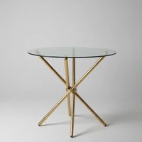 Round Glass Café Table with Gold Tripod Base Dining Table Coffee Tables