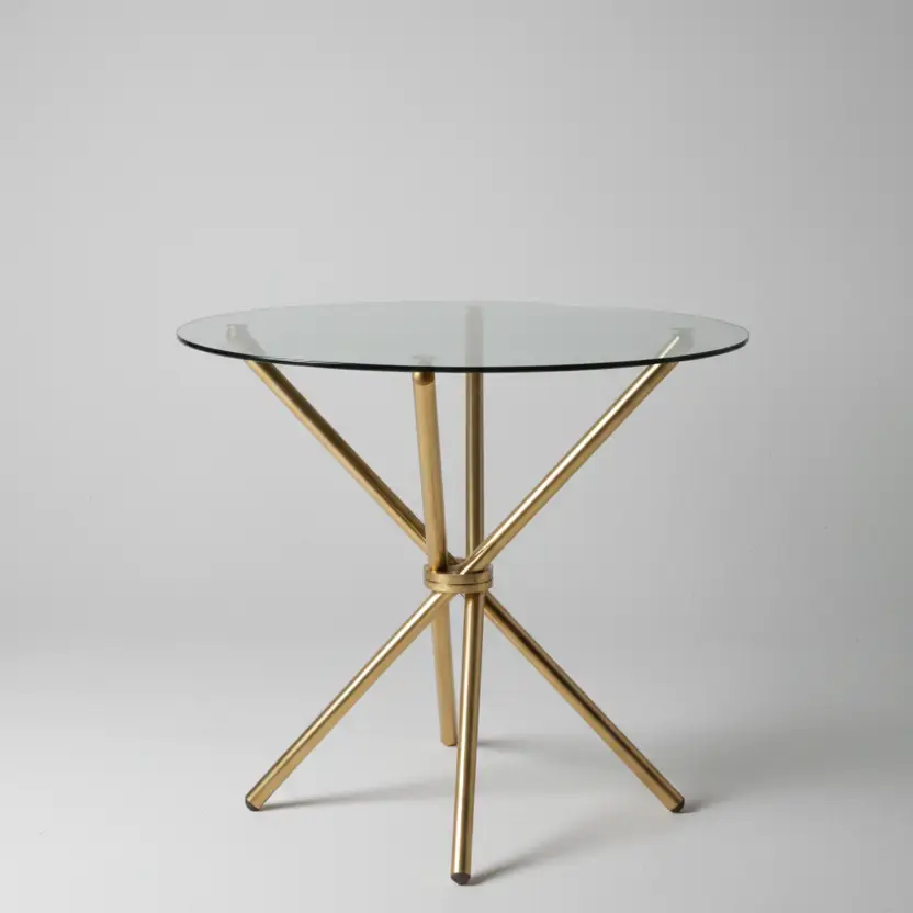 Round Glass Café Table with Gold Tripod Base Dining Table Coffee Tables