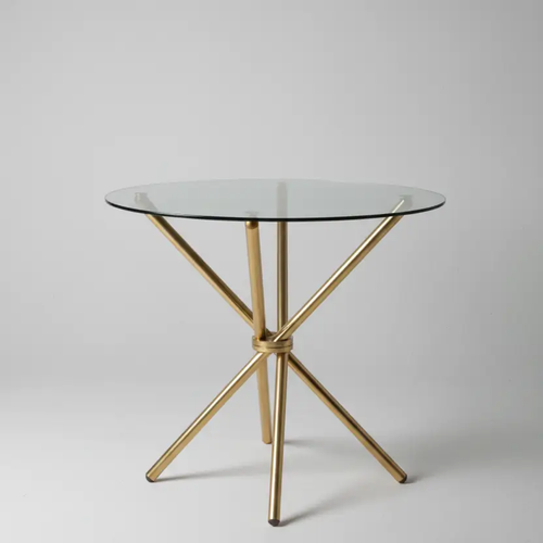 Round Glass Café Table with Gold Tripod Base Dining Table Coffee Tables