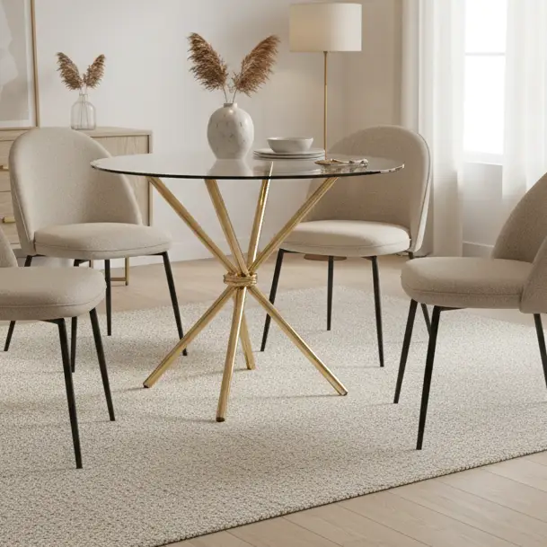 Round Glass Café Table with Gold Tripod Base Dining Table Coffee Tables