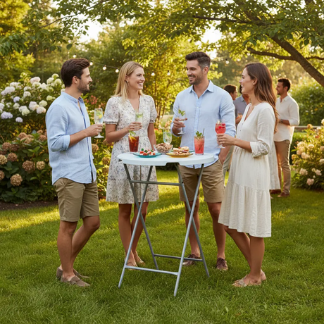 Round Foldable Cocktail Table - White Folding Table Folding Tables