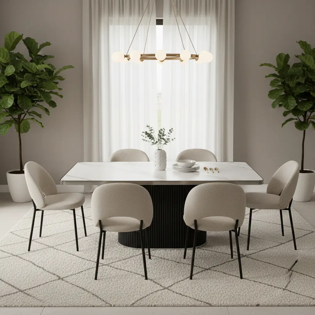 Sintered Stone Dining Table with Ribbed Pedestal Base Dining Table Dining Tables