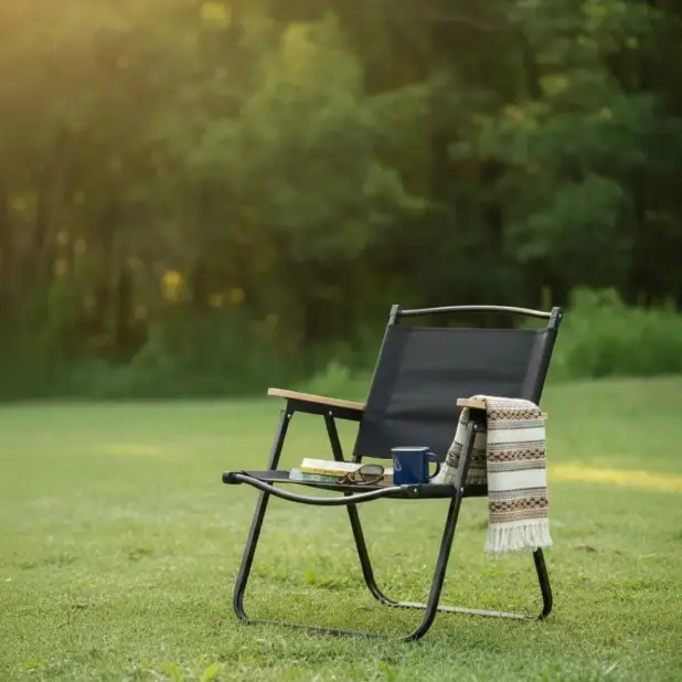Foldable Outdoor Camping Chair with Wood Armrests Outdoor Chair Folding Chairs