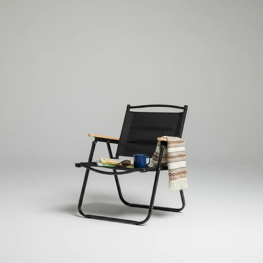 Foldable Outdoor Camping Chair with Wood Armrests Outdoor Chair Folding Chairs