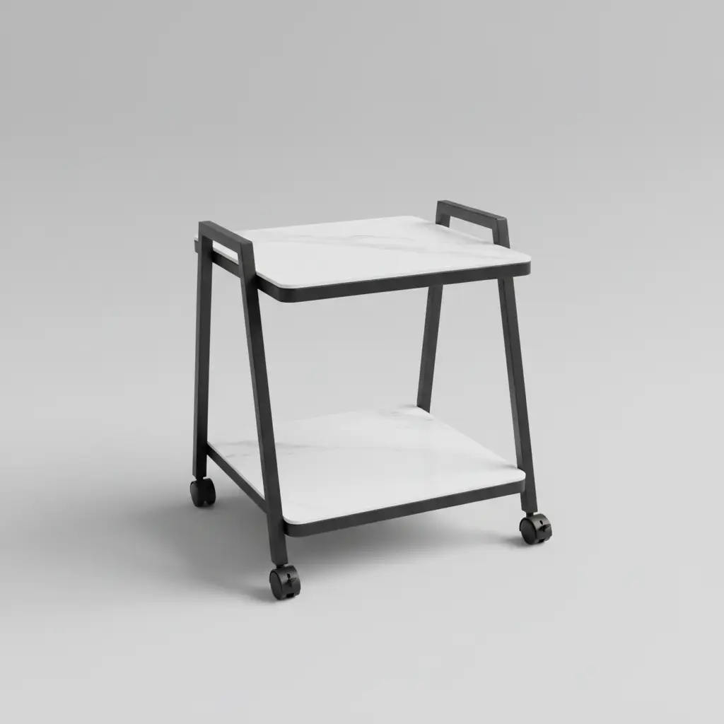 2-Tier Marble-Effect Rolling Trolley Table Side Table Utility & Storage Carts