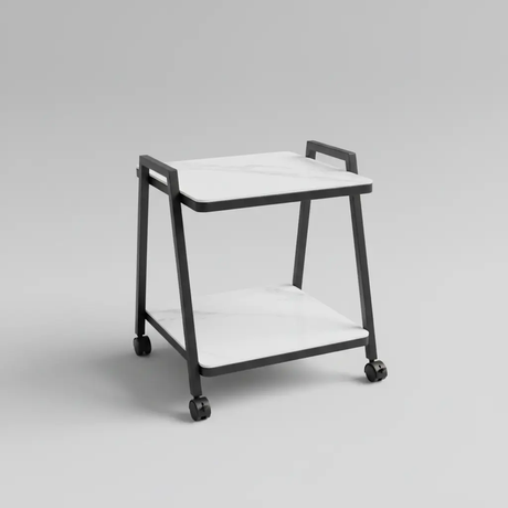 2-Tier Marble-Effect Rolling Trolley Table Side Table Utility & Storage Carts