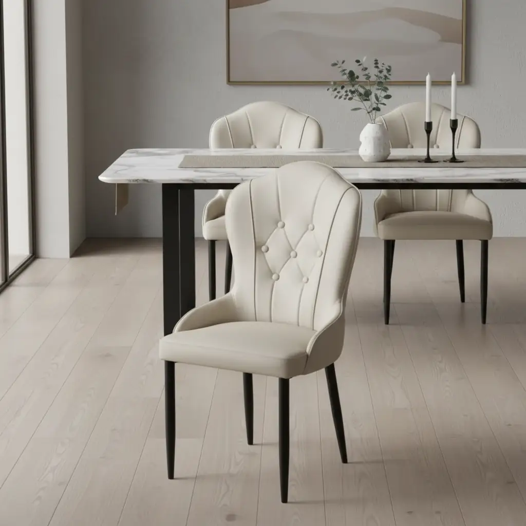 Button-Tufted Wingback Dining Chair - Cream Dining Chair Dining Chairs