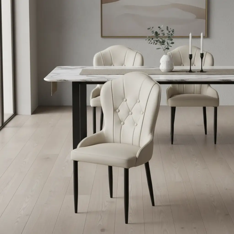 Button-Tufted Wingback Dining Chair - Cream Dining Chair Dining Chairs