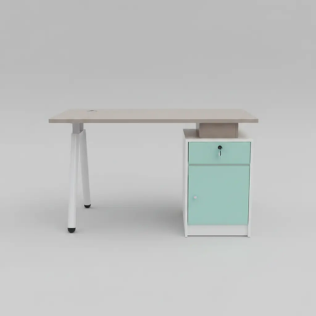 1.2m Office Desk with Teal Pedestal & Cable Port Office Desk Computer Desks