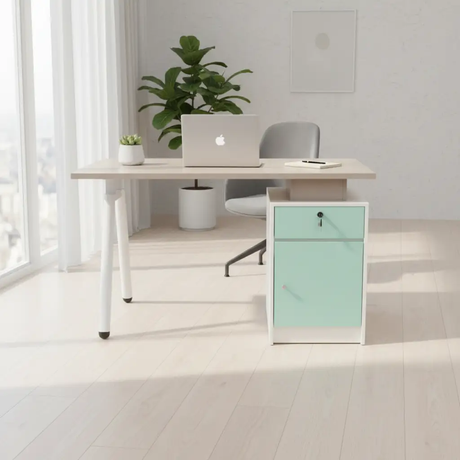 1.2m Office Desk with Teal Pedestal & Cable Port Office Desk Computer Desks