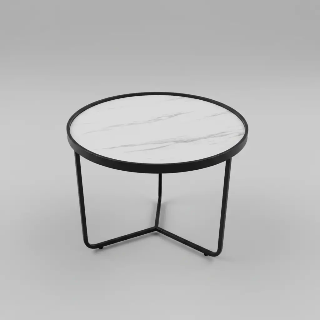 Round Marble-Effect Side Table Set - Black Frame Side Table Nesting Tables