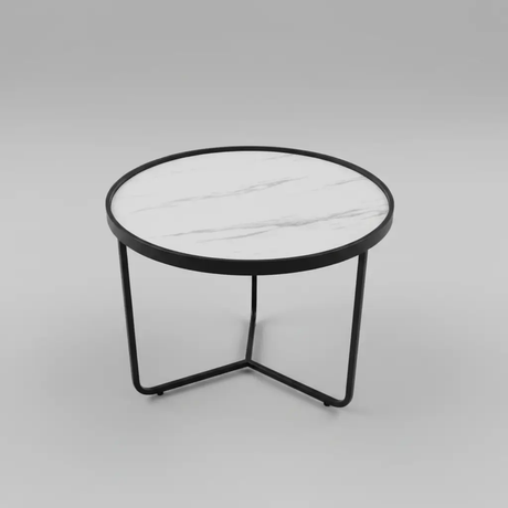 Round Marble-Effect Side Table Set - Black Frame Side Table Nesting Tables