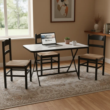Foldable Marble-Effect Dining Table - Black Frame Dining Table Dining Tables