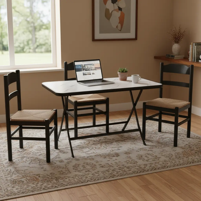 Foldable Marble-Effect Dining Table - Black Frame Dining Table Dining Tables