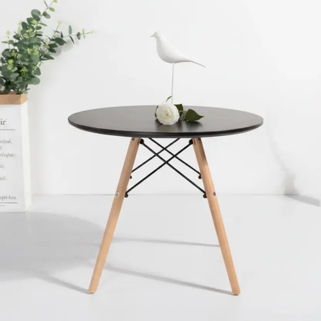 Round Eames-Style Dining Table - Black Top Dining Table Dining Tables