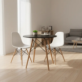 Round Eames-Style Dining Table - Black Top Dining Table Dining Tables