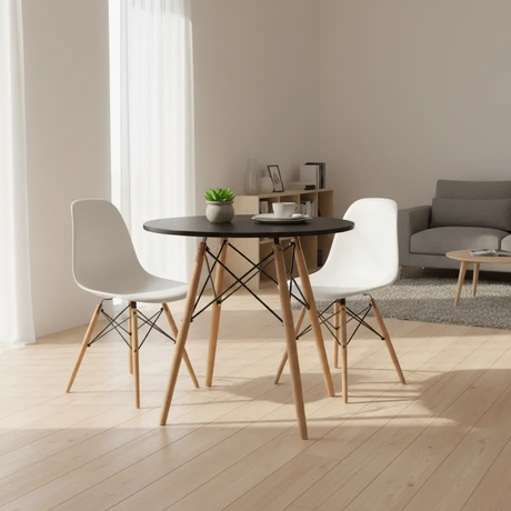 Round Eames-Style Dining Table - Black Top Dining Table Dining Tables