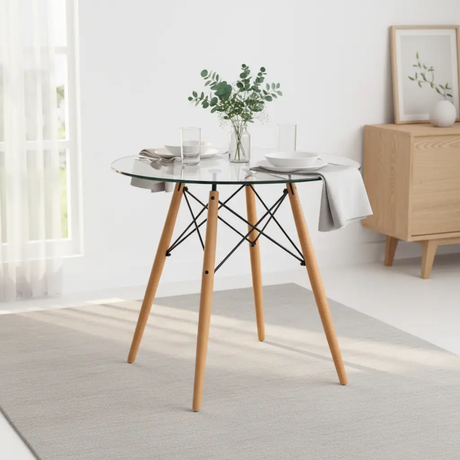 Round Glass Top Eames-Style Dining Table Dining Table Dining Tables