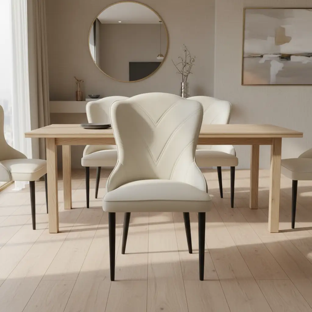 Curved Upholstered Dining Chair - Cream Dining Chair Dining Chairs