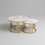 Round Marble-Effect Nesting Coffee Table Set - Gold Coffee Table Coffee Tables