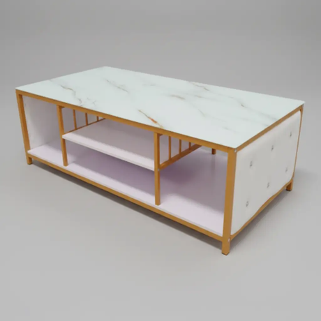 Marble-Effect Coffee Table with Gold Frame & Shelf Coffee Table Coffee Tables