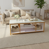 Marble-Effect Coffee Table with Gold Frame & Shelf Coffee Table Coffee Tables