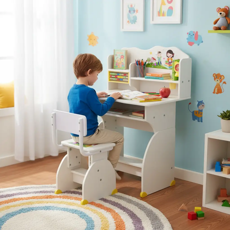 Kids Study Desk & Chair Set with Bookshelf Kids Furniture Kids' Desks