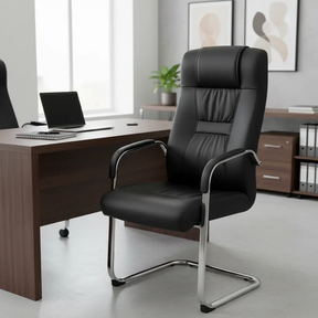 High-Back PU Leather Visitor Chair - Chrome Cantilever Office Chair Office Chairs