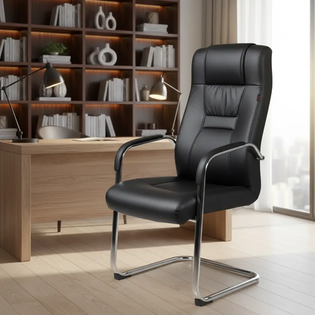 High-Back PU Leather Visitor Chair - Chrome Cantilever Office Chair Office Chairs