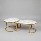 Oval Marble-Effect Nesting Coffee Table Set - Gold Frame Coffee Table Coffee Tables