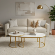 Oval Marble-Effect Nesting Coffee Table Set - Gold Frame Coffee Table Coffee Tables