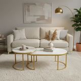Oval Marble-Effect Nesting Coffee Table Set - Gold Frame Coffee Table Coffee Tables