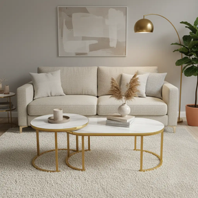 Oval Marble-Effect Nesting Coffee Table Set - Gold Frame Coffee Table Coffee Tables