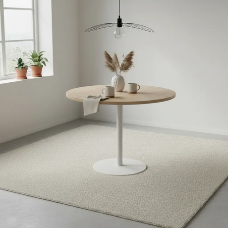 Round Wood-Top Restaurant Dining Table - White Pedestal Dining Table Dining Tables