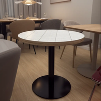 Round Grid-Pattern Dining Table - Black Pedestal Dining Table Dining Tables