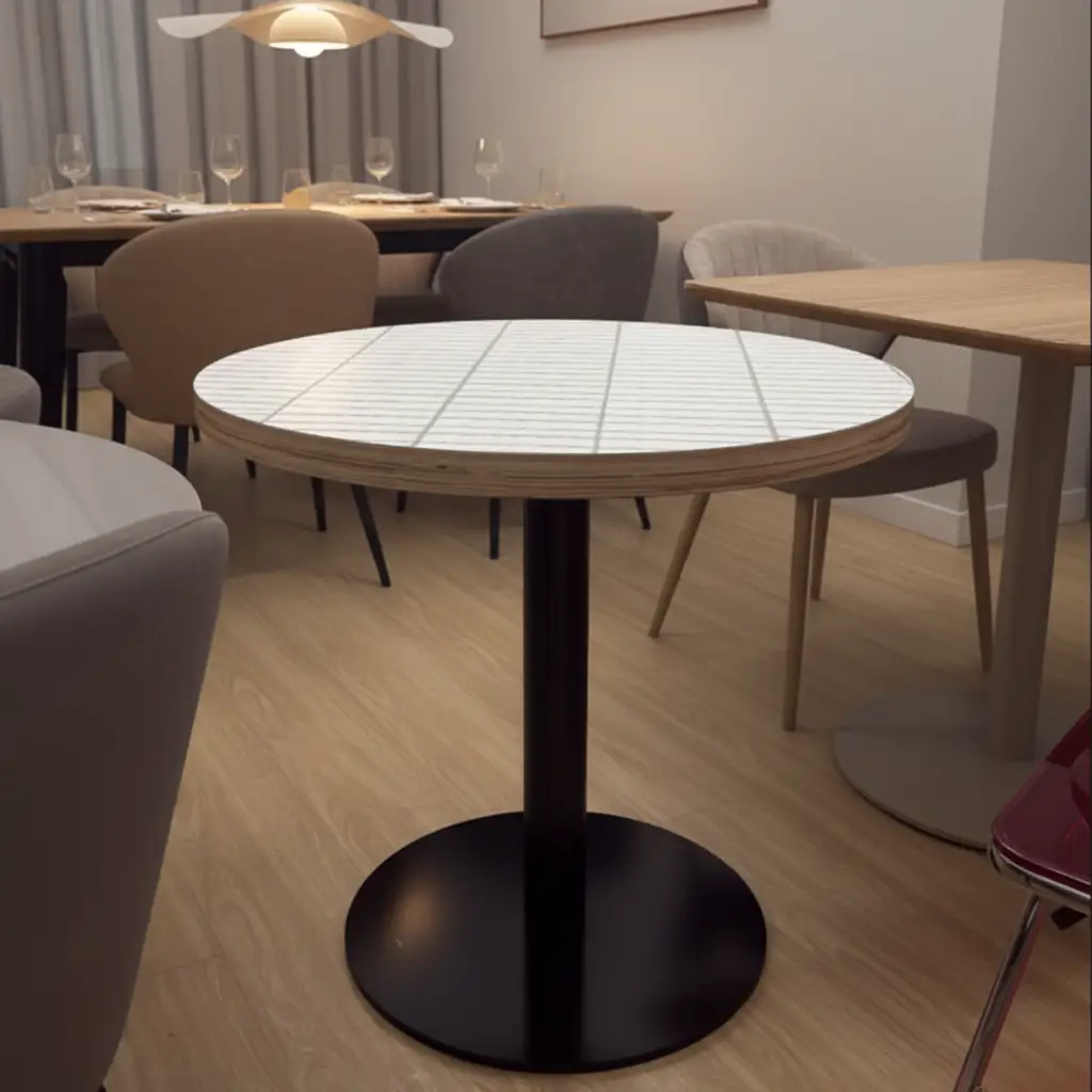 Round Grid-Pattern Dining Table - Black Pedestal Dining Table Dining Tables