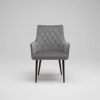 Grey Velvet Diamond-Stitch Armchair - Set of 4 Dining Chair Dining Chairs