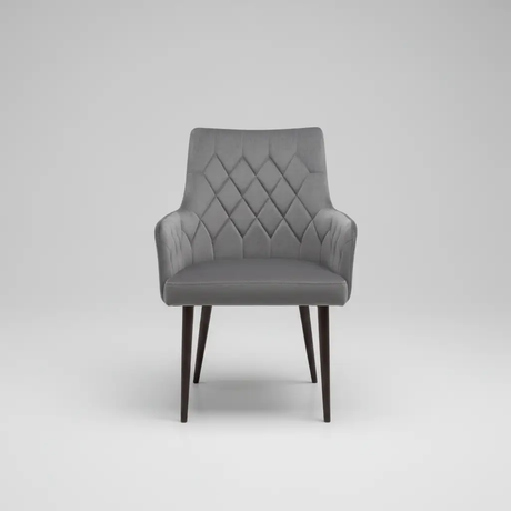Grey Velvet Diamond-Stitch Armchair - Set of 4 Dining Chair Dining Chairs