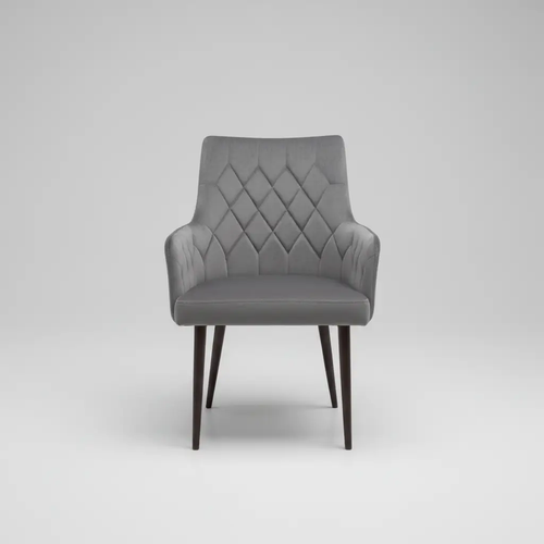 Grey Velvet Diamond-Stitch Armchair - Set of 4 Dining Chair Dining Chairs
