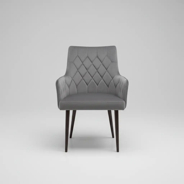 Grey Velvet Diamond-Stitch Armchair - Set of 4 Dining Chair Dining Chairs