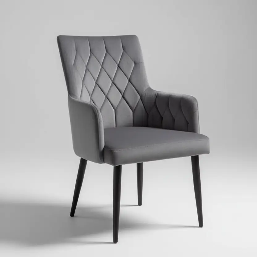 Grey Velvet Diamond-Stitch Armchair - Set of 4 Dining Chair Dining Chairs