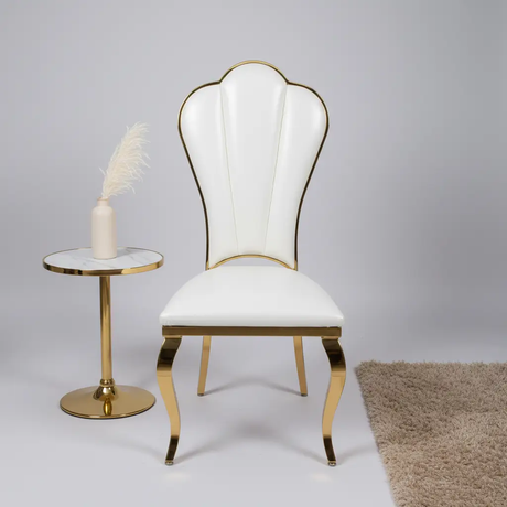 Leaf Fan-Back Luxury Dining Chair set of 4 - Gold & White Dining Chair Dining Chairs