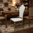 Leaf Fan-Back Luxury Dining Chair set of 4 - Gold & White Dining Chair Dining Chairs