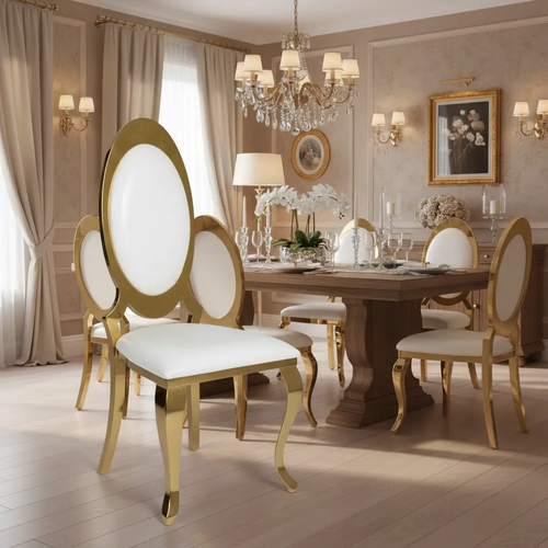 Gold Oval Medallion-Back Dining Chair - Set of 2 Dining Chair Dining Chairs