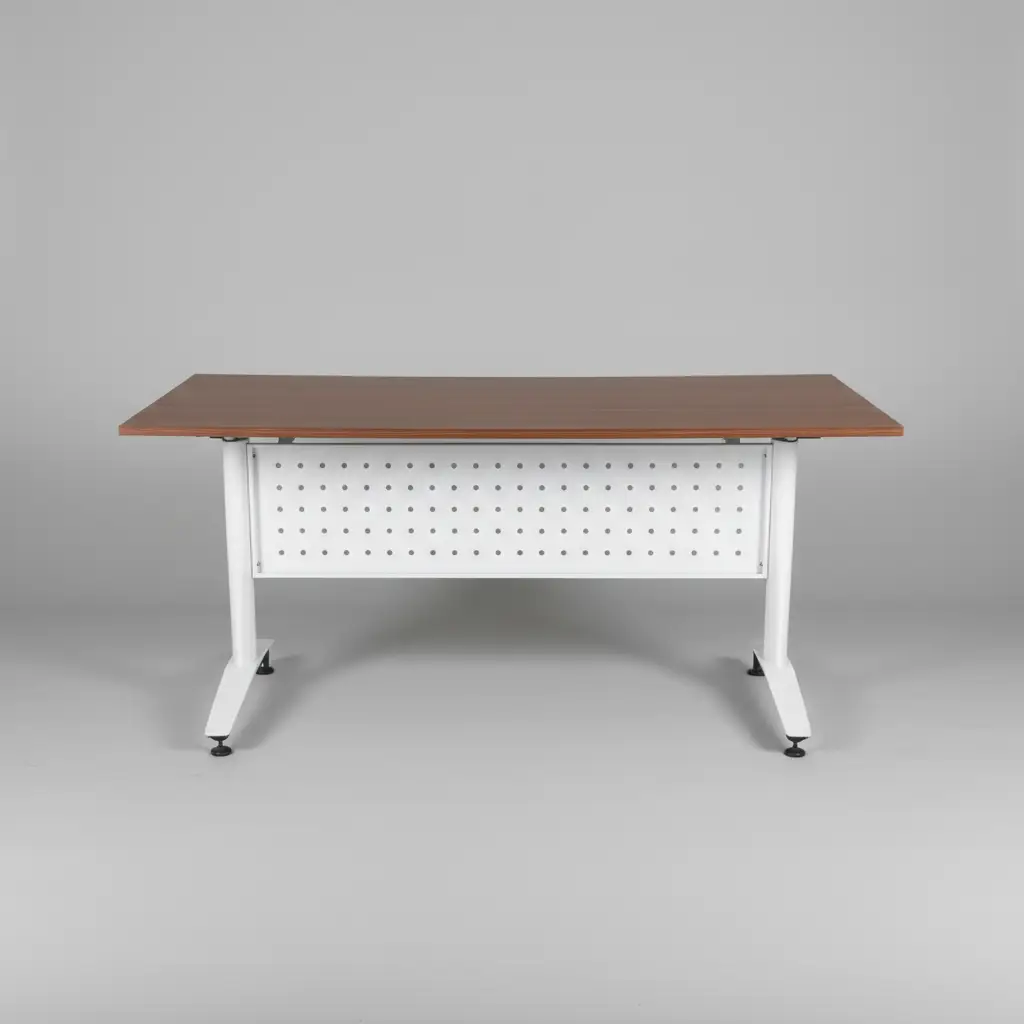 Foldable Training Desk with Castors - Walnut & White Office Desk Desks