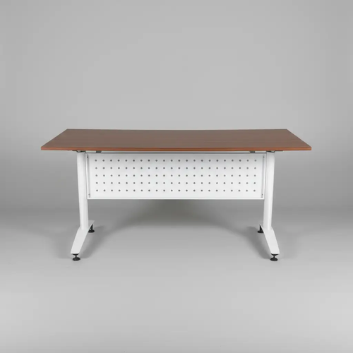 Foldable Training Desk with Castors - Walnut & White Office Desk Desks