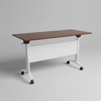 Foldable Training Desk with Castors - Walnut & White Office Desk Desks