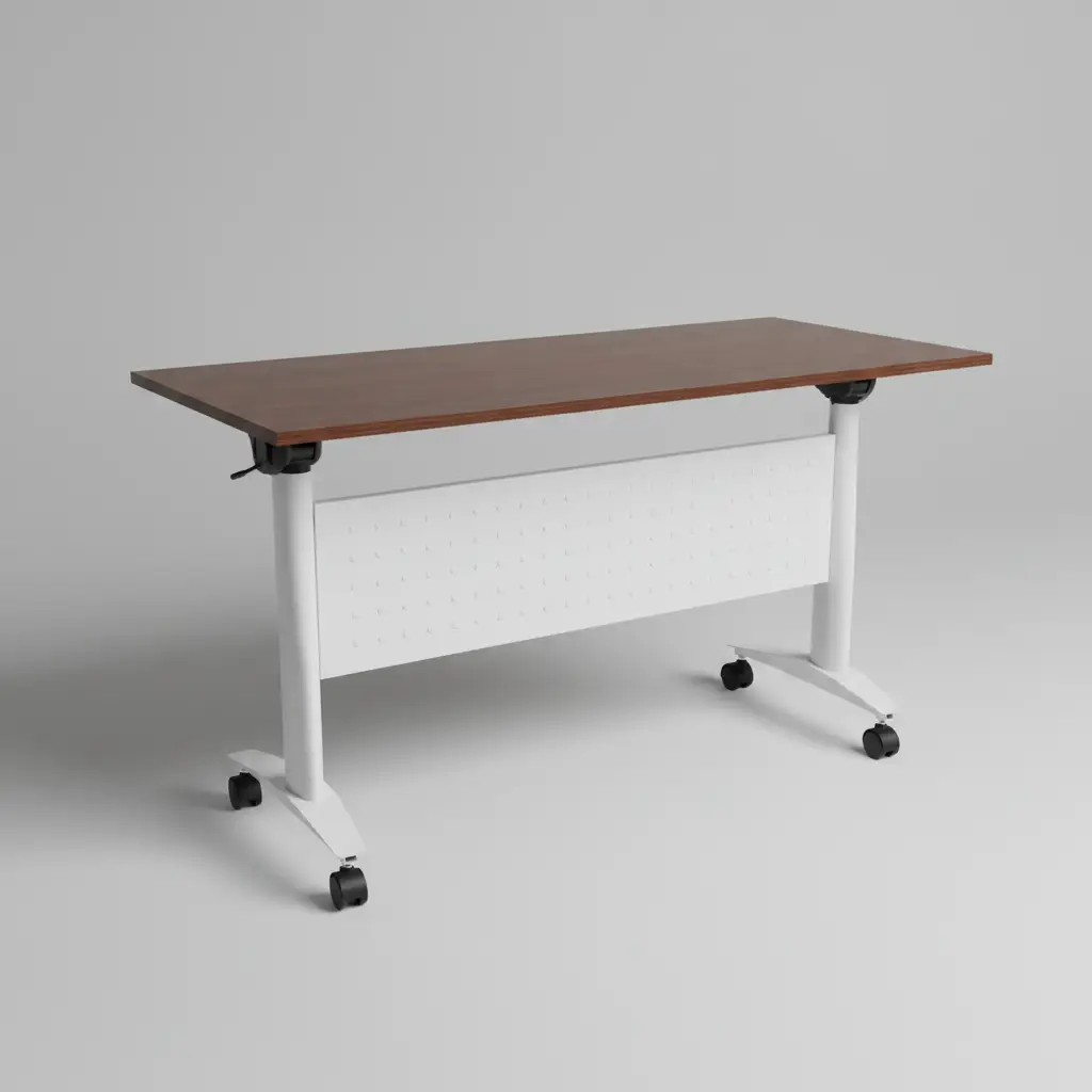 Foldable Training Desk with Castors - Walnut & White Office Desk Desks