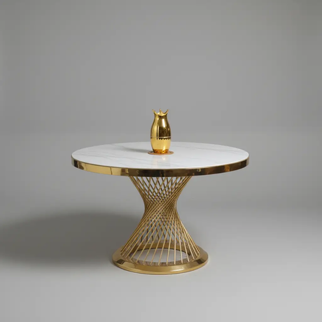 Round Glass Top Dining Table - Gold Pedestal Base Dining Table Dining Tables