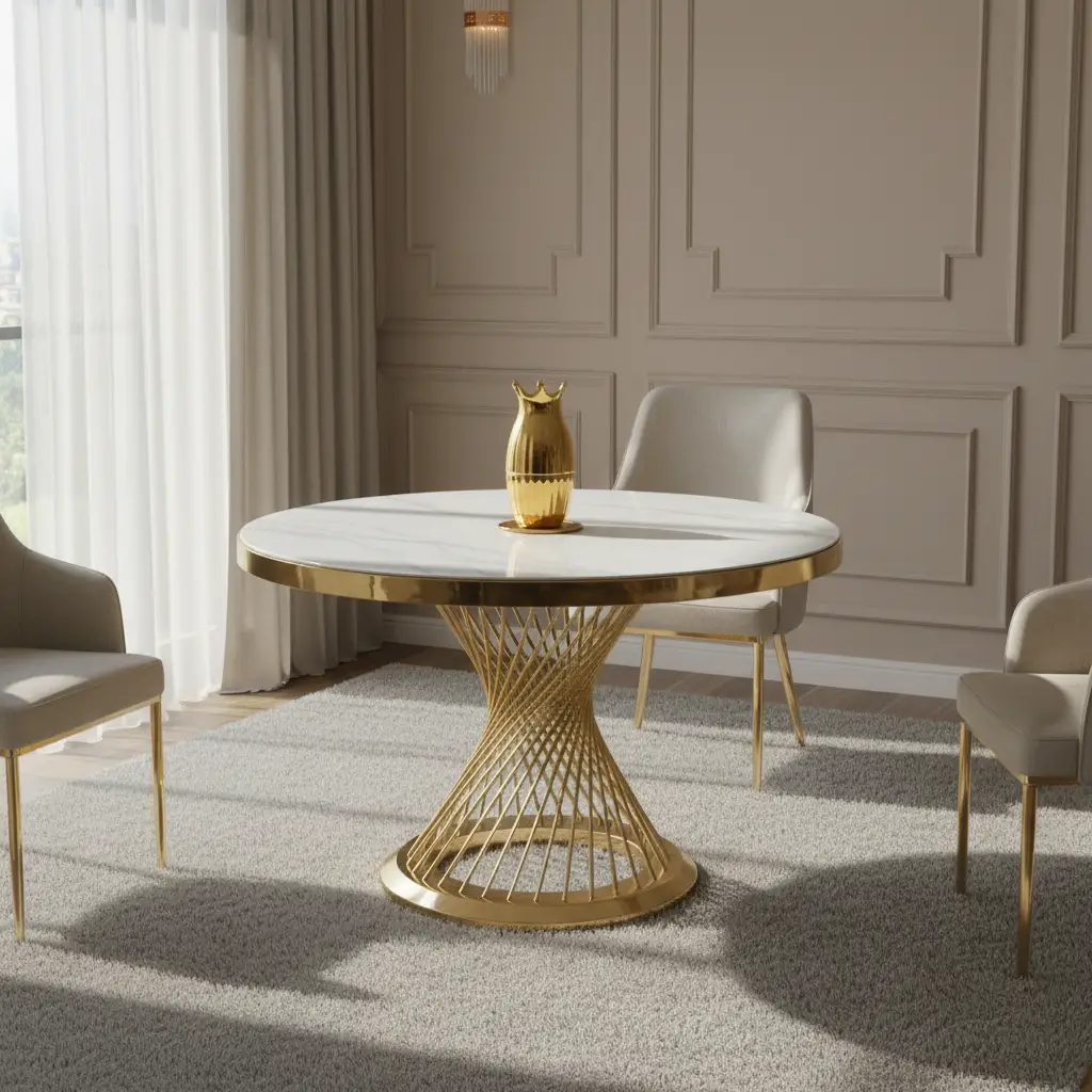Round Glass Top Dining Table - Gold Pedestal Base Dining Table Dining Tables